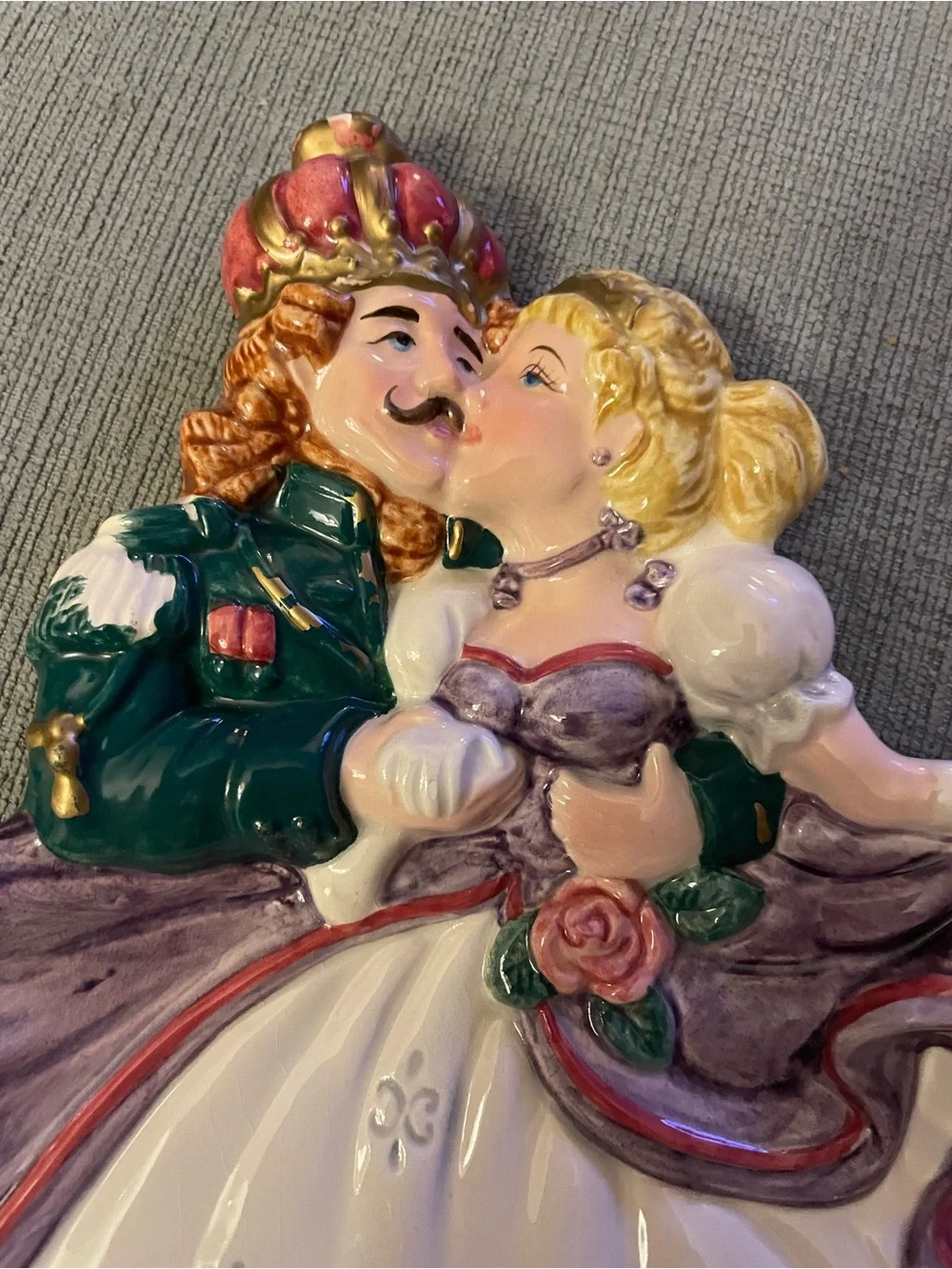 Decorative Bride and Groom Ceramic Trinket Dish in White and Purple